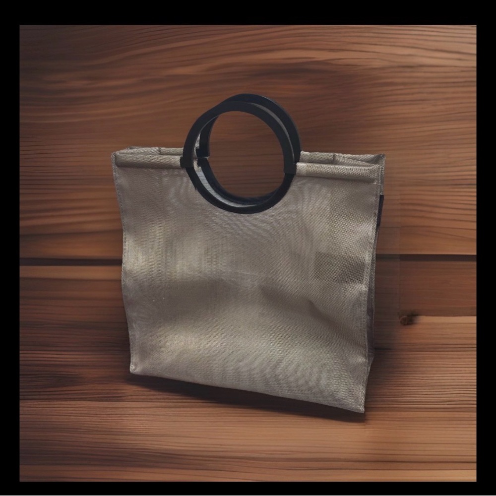 Ralph Lauren Metallic Silver Tote with Black Ring Handles